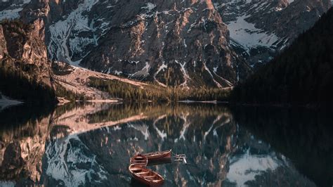 Download Wallpaper 2048x1152 Mountains Lake Landscape Boats