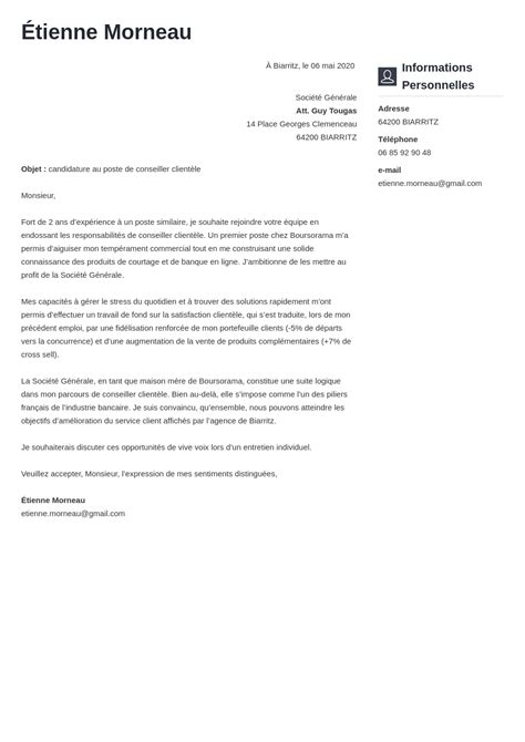 Lettre De Motivation Banque Tunisie