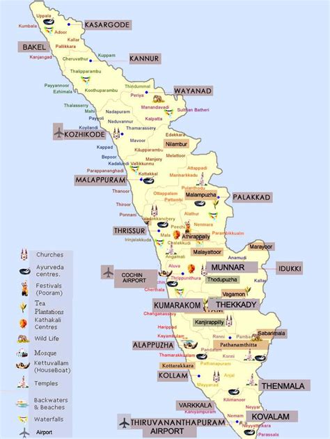 Kerala Tourist Places Map Color 2018