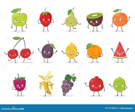 Funny Fruit Character Set Cartoon Vector Illustration Stock Vector
