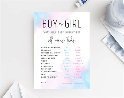 Old Wives Tales Template Printable Gender Reveal Old Wives Etsy