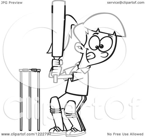 Clipart Of A Black And White Sporty Batting Cricket Girl Royalty Free