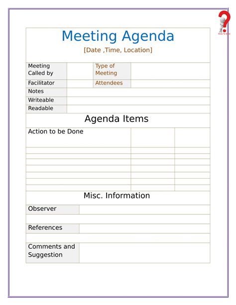 Meeting Agenda Templates 4 Free Printable Pdf Excel Amp Word Riset