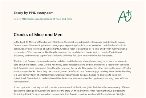 Crooks Of Mice And Men Essay Example 300 Words