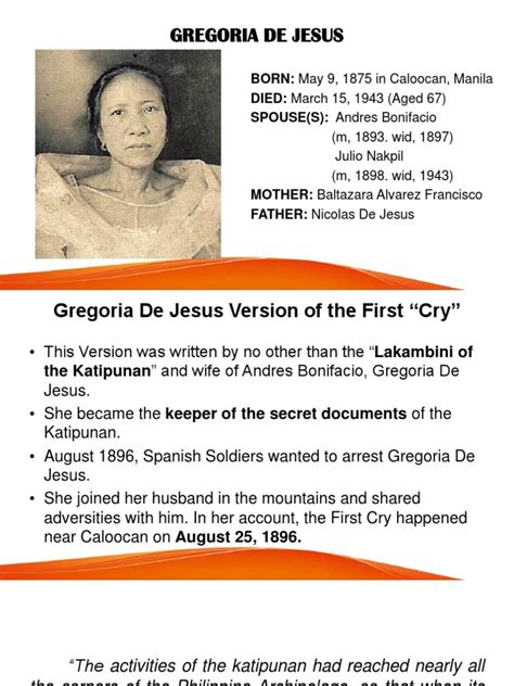 Gregoria De Jesus Born May 9 1875 In Caloocan Manila Died March 15