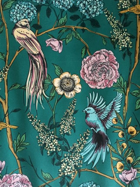 Printed Plush Velour Velvet Upholstery Fabric 250gm2 Birds Of Etsy
