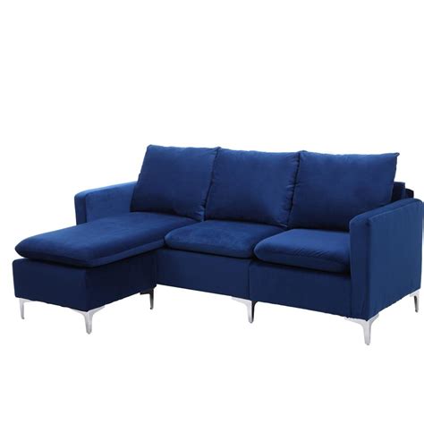 Boyel Living Blue Velvet 3 Seater L Shaped Reversible Sectional Sofa
