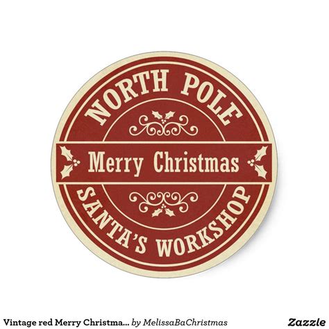 Vintage Red Merry Christmas North Pole Sticker In 2021
