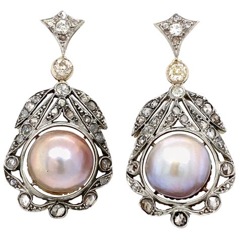 Antique Pearl Diamond Gold Drop Earrings At 1stdibs
