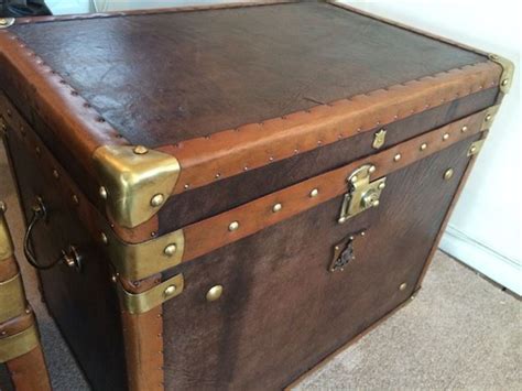 Pair Of Antique Military Style Leather Trunks