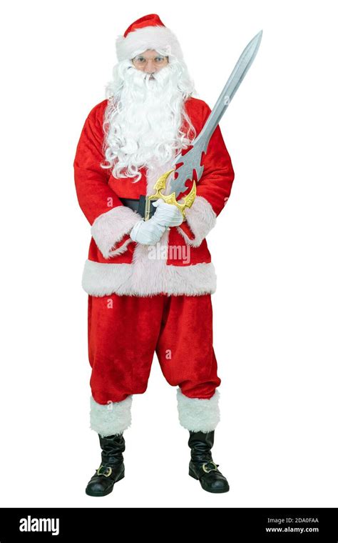 Santa Holds Sword Santa Claus Is Holding Sword On White Background