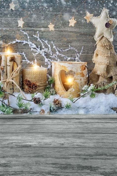 Laeacco Photo Christmas Backdrops Snow Pine Star Light Wooden Board