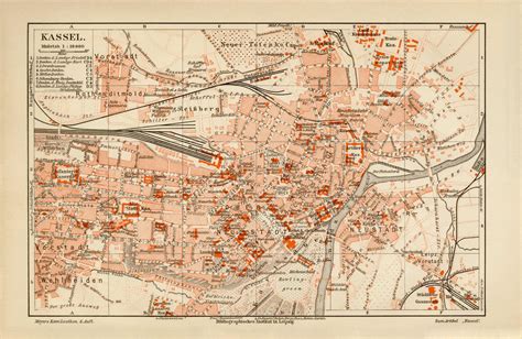 Kassel Historischer Stadtplan Karte Lithographie Ca 1912 Archiv Hi