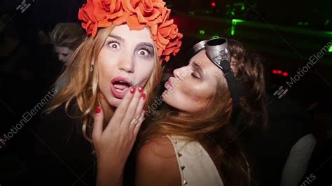 Sexy Lesbian At Halloween Party In Nightclub Flower Rim Aviator Sunglasses Stock Video Footage
