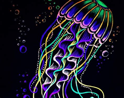 Psychedelic Jellyfish Blacklight Etsy Jellyfish Painting Glowing
