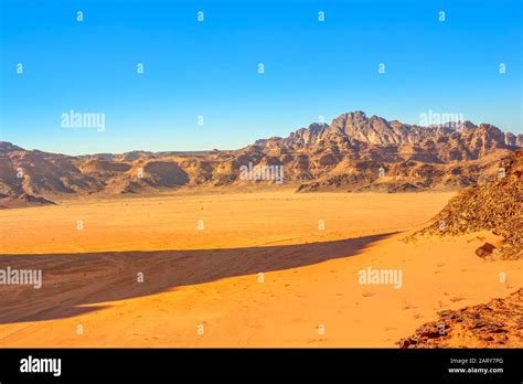 Aerial View Of Valley Landscape Of Wadi Rum Desert And Valley Of The