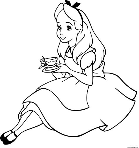 Coloriage Alice Deguste Un The Chaud Dessin Alice Au Pays Des