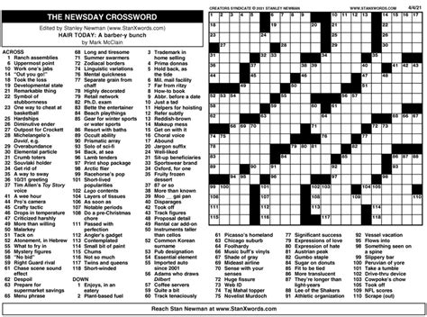 Newsday Crossword Sunday For Apr 04 2021 By Stanley Newman Creators