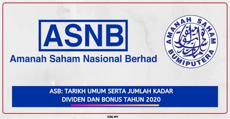 Pada hari rabu, 23 disember 2020, amanah saham nasional berhad (asnb) telah mengumumkan pembayaran pengagihan pendapatan sebanyak 4.25 sen seunit bagi dana utama. ASB: Tarikh Umum Serta Jumlah Kadar Dividen Dan Bonus ...