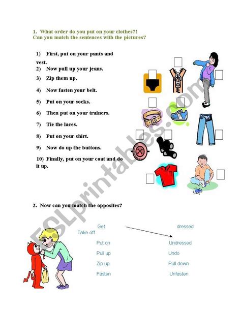 English Worksheets Put On Your Clothes