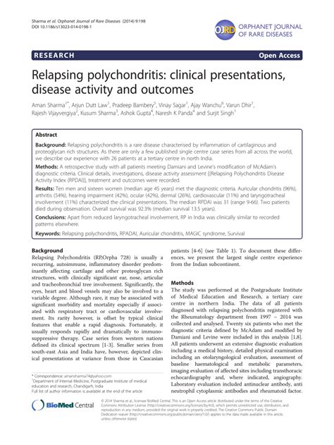 Pdf Relapsing Polychondritis Clinical Presentations Disease