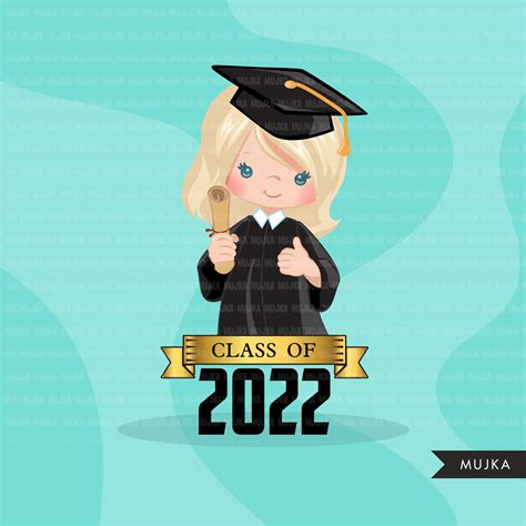 Graduation Clipart 2022 Cute Graduate Girls With Cape And Scroll Sch