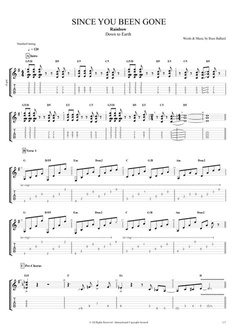 since you been gone by rainbow full score guitar pro tab