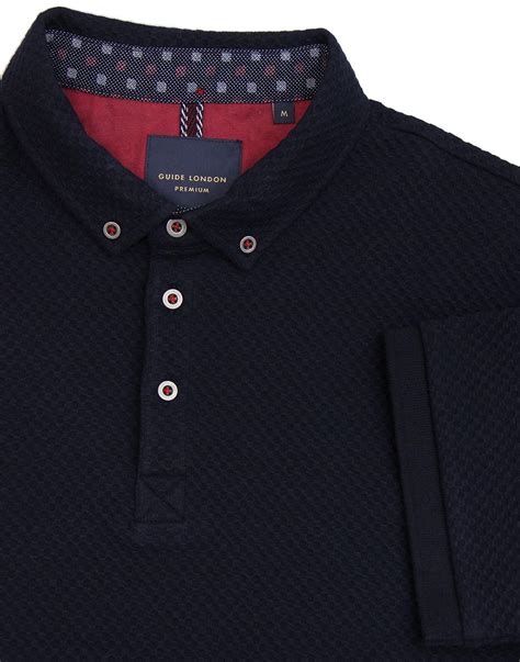 Guide London Retro Mod Honeycomb Waffle Polo Shirt In Navy