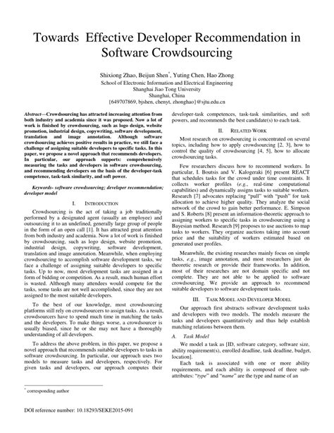 Pdf Towards Effective Developer Recommendation In Software Crowdsourcing