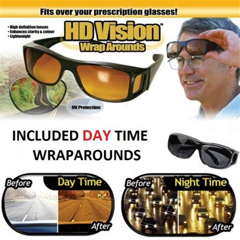 hd night and day vision wraparound sunglasses as seen on tv fits over glasses bonus pair