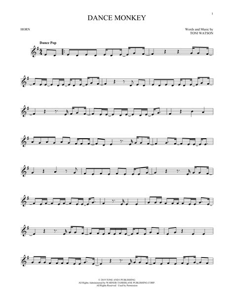 Dance Monkey Sheet Music Tones And I French Horn Solo