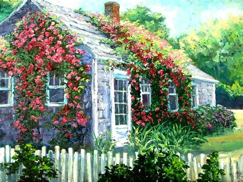 Rose Covered Cottage House Painting Cottage House Styles
