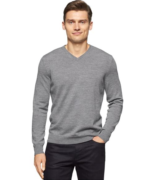 Calvin Klein Merino Wool V Neck Sweater In Gray For Men Lyst