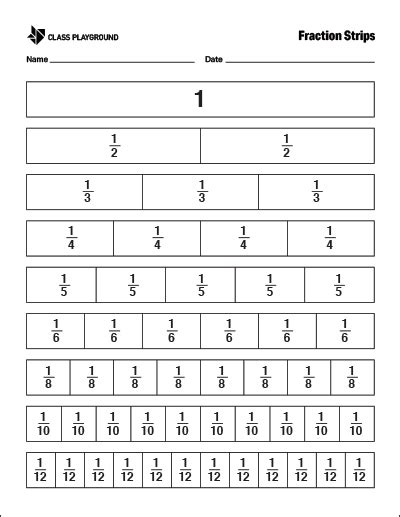 Printable Fractions Strips Class Playground