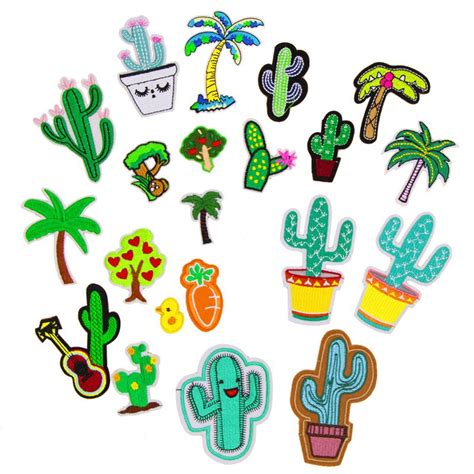 New Arrival 10 Pcs Coconut Tree Chick Carrot Cactus Embroidered Patch