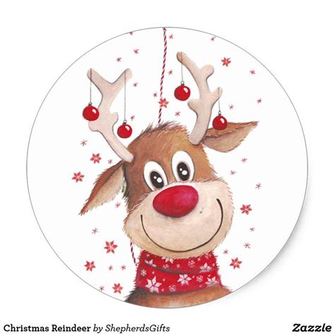 Christmas Reindeer Classic Round Sticker Christmas