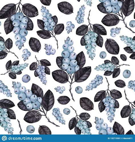 Watercolor Snowberry Seamless Pattern On White Background Stock