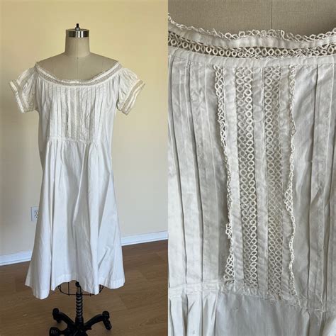 Victorian Nightgown 1860s 1870s With Tatting Lace At Etsy