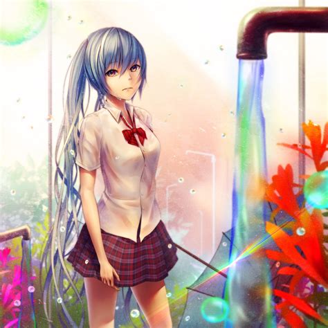 fond d écran fleurs cheveux longs anime filles anime eau parapluie vocaloïde hatsune