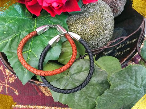 braided leather bracelets made of kangaroo lace from shop encoreleatherdesigns cognac