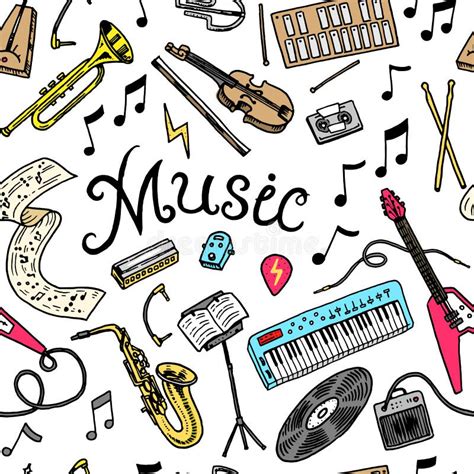 Musical Seamless Pattern Musical Instruments Vector Symbols Melody