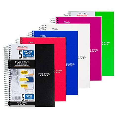 Five Star Spiral Notebook College Ruled 5 Subject 6 X 95 Inches