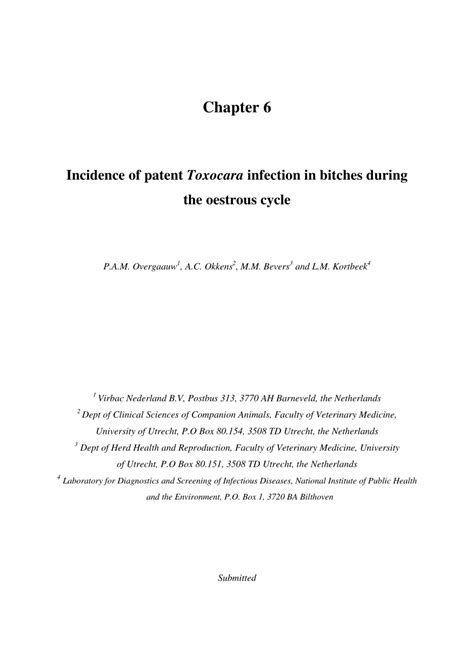 PDF Incidence Of Patent Toxocara Canis Infection In Bitches During
