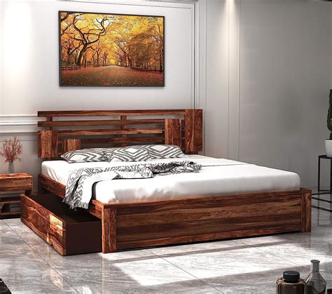 Home Edge Sheesham Wood Aelinia Queen Size Double Bed With Drawer