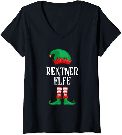 Damen Rentner Elfe Partnerlook Familien Outfit Weihnachten T Shirt Mit V Ausschnitt Amazon De