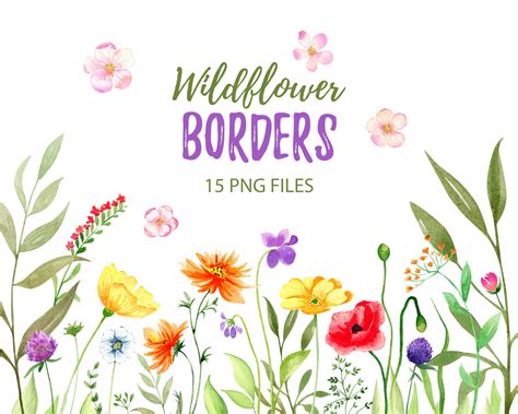 Watercolor Wildflower Borders Field Floral Frames Meadow Etsy Uk