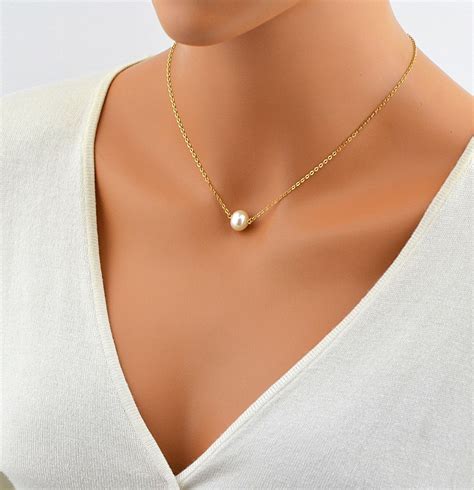 Freshwater Pearl Necklace White Pearl Single Pearl Necklace 14k Gold
