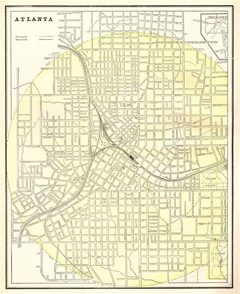1886 Antique Atlanta Map Vintage Map Of Atlanta Georgia Print Black And