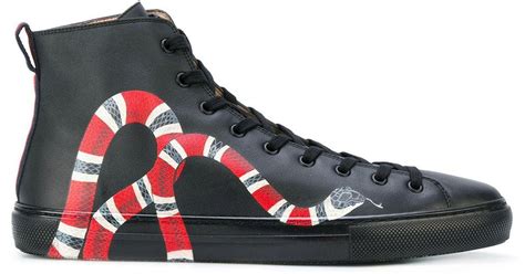 Gucci Leather High Top Snake Sneakers In Black For Men Lyst