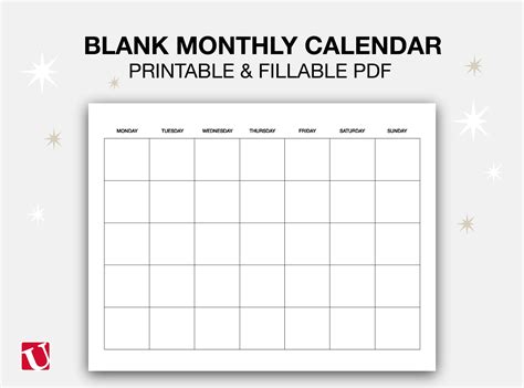 Blank Monthly Printable Calendar Undated Minimalist Calendar Etsy